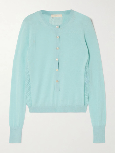  Diotima Diotima - Barton Pointelle-knit Cashmere Henley Sweater - Blue 