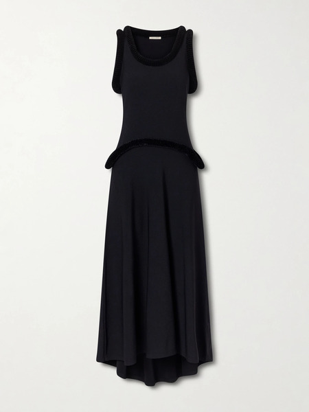  Diotima Diotima - Basseterre Velvet-trimmed Jersey Maxi Dress - Black 