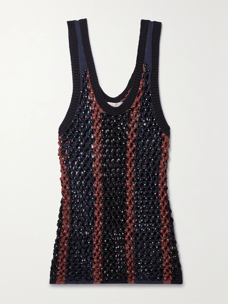  Diotima Diotima - Dennis Marina Beaded Crocheted Cotton-blend Tank - Blue 