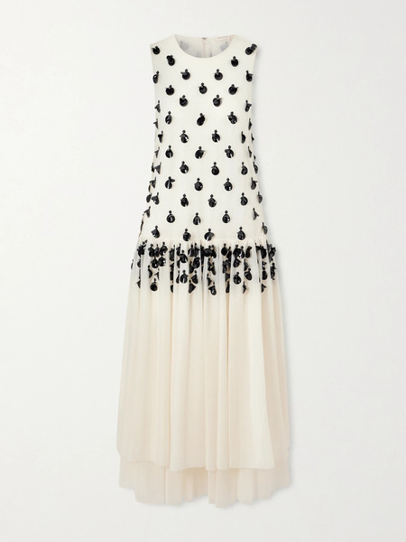  Diotima Diotima - Embellished Pleated Organza Midi Dress - Off-white 