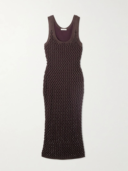  Diotima Diotima - Emin Crystal-embellished Crocheted Cotton-blend Midi Dress - Dark Brown 