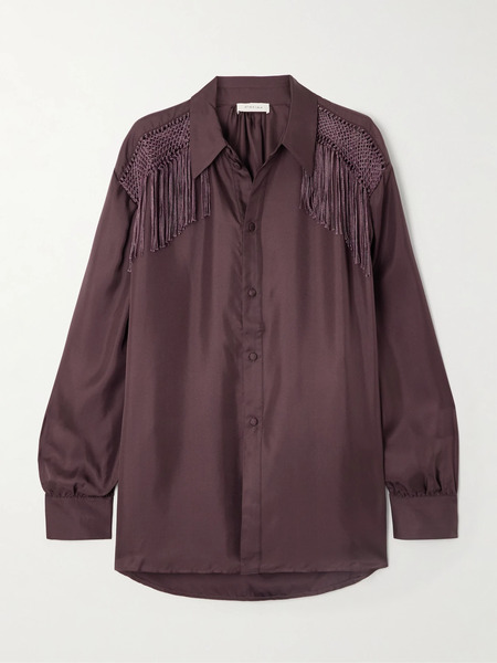  Diotima Diotima - Epaulette Crochet-trimmed Fringed Silk-twill Shirt - Burgundy 