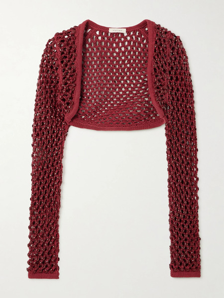  Diotima Diotima - Gala Cropped Embellished Crocheted Cotton-blend Cardigan - Red 