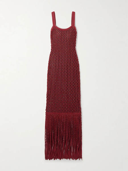  Diotima Diotima - Gala Open-back Fringed Embellished Crocheted Cotton-blend Gown - Red 