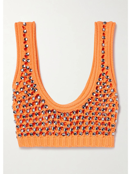  Diotima Diotima - Lady Cropped Beaded Crocheted Cotton-blend Top - Orange 