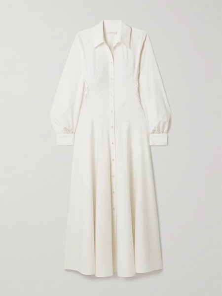  Diotima Diotima - Lewis Crocheted Cotton-trimmed Wool Maxi Shirt Dress - Ivory 