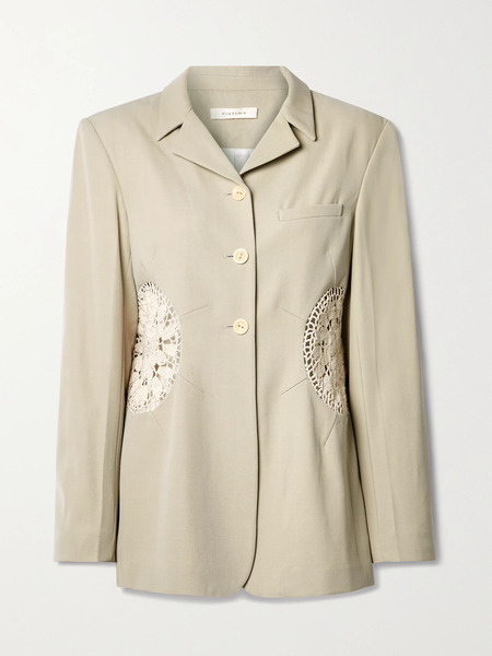  Diotima Diotima - Long Tower Crochet-trimmed Wool-twill Blazer - Neutral 
