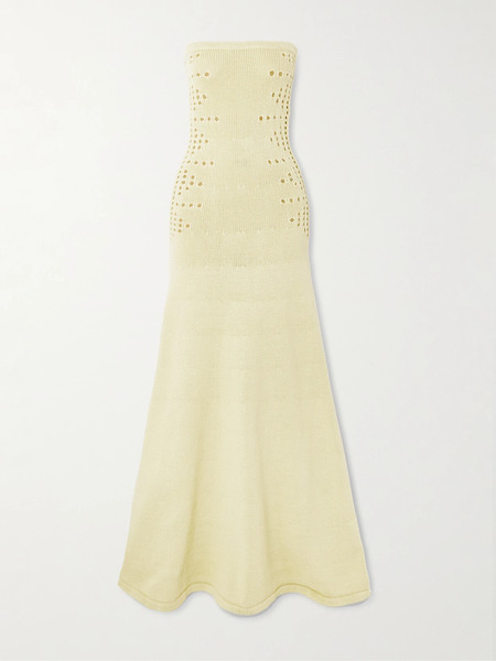  Diotima Diotima - Mavis Strapless Pointelle-knit Cotton-blend Maxi Dress - Yellow 