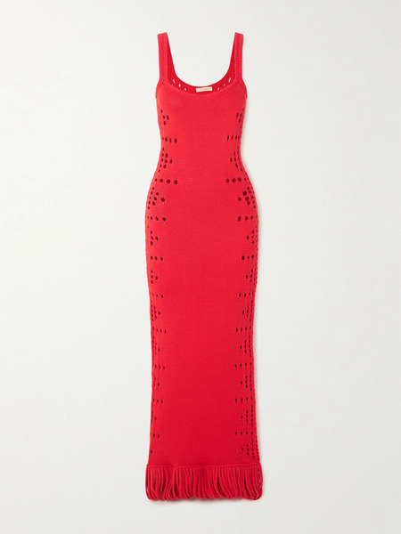  Diotima Diotima - Moore Fringed Pointelle-knit Cotton-blend Maxi Dress - Red 