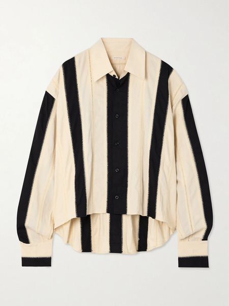  Diotima Diotima - Mossman Crochet-trimmed Striped Cotton-poplin Shirt - Ecru 