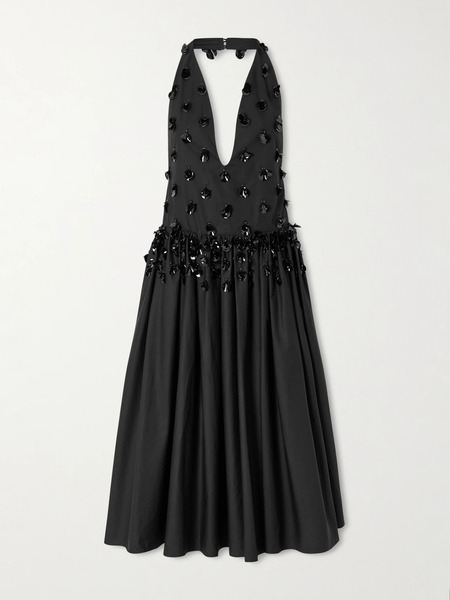  Diotima Diotima - Open-back Embellished Pleated Cotton-poplin Halterneck Midi Dress - Black 