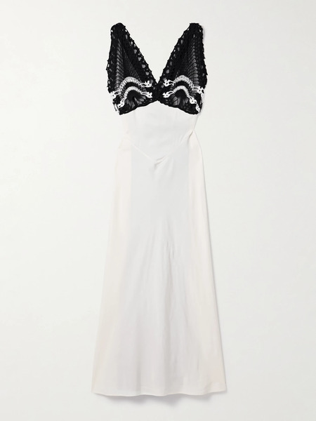  Diotima Diotima - Pavona Two-tone Crocheted Cotton-trimmed Twill Maxi Dress - Ivory 