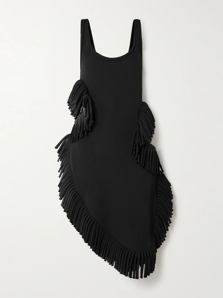  Diotima Diotima - Scatter Asymmetric Cutout Fringed Wool-twill Midi Dress - Black 