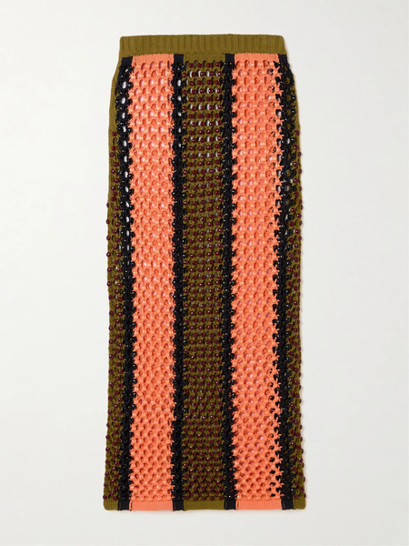  Diotima Diotima - Spice Beaded Striped Knitted Cotton-blend Maxi Skirt - Orange 