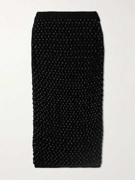  Diotima Diotima - Spice Crystal-embellished Crocheted Cotton-blend Midi Skirt - Black 