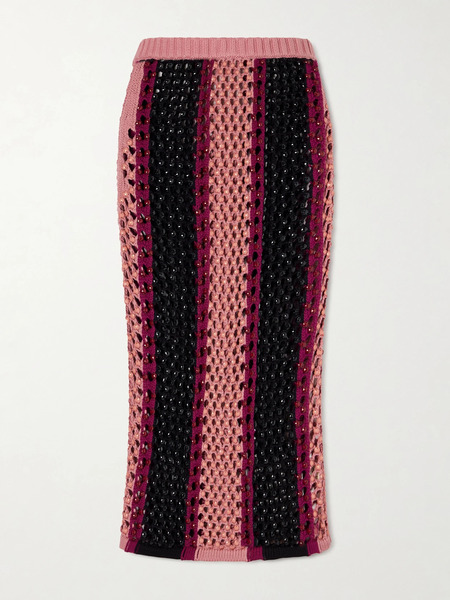  Diotima Diotima - Spice Crystal-embellished Striped Crocheted Cotton-blend Midi Skirt - Multi 