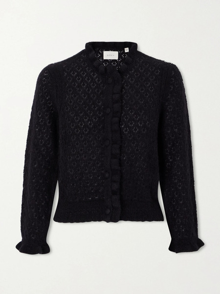  Dôen Dôen - Claudie Ruffled Pointelle-knit Alpaca And Wool-blend Cardigan - Black 