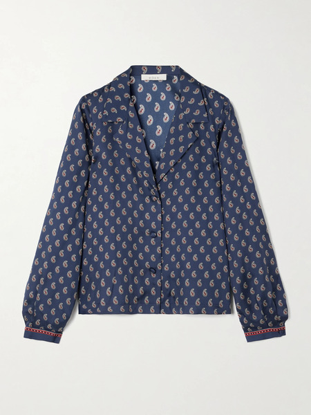 Dôen Dôen - Elene Paisley-print Silk-satin Blouse - Navy 