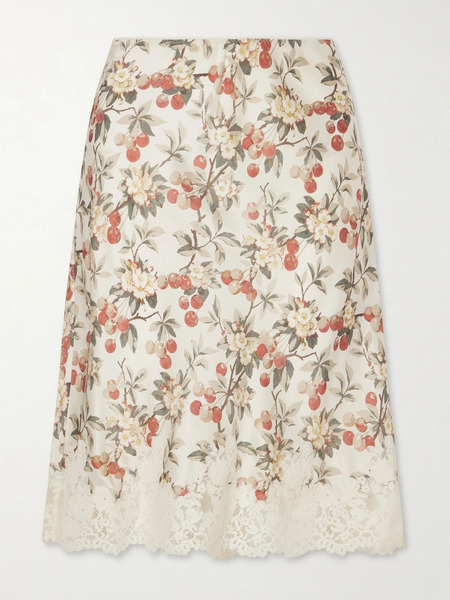  Dôen Dôen - Elowette Lace-trimmed Floral-print Silk-satin Midi Skirt - Multi 