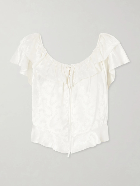  Dôen Dôen - Floriette Ruffled Satin-jacquard Blouse - White 