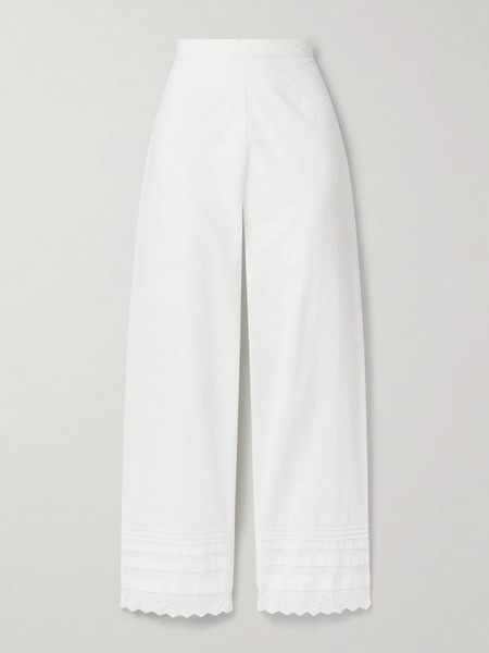  Dôen Dôen - Francisca Broderie Anglaise-trimmed Pintucked Organic Cotton-poplin Straight-leg Pants - White 