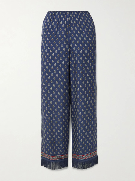  Dôen Dôen - Lavon Fringed Paisley-print Silk Straight-leg Pants - Navy 