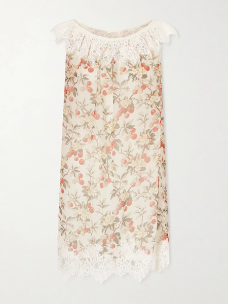  Dôen Dôen - Paloma Lace-trimmed Floral-print Silk-chiffon Mini Dress - Multi 