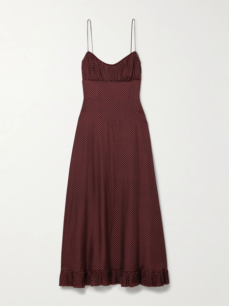  Dôen Dôen - Rosaria Gathered Polka-dot Silk-blend Midi Dress - Burgundy 