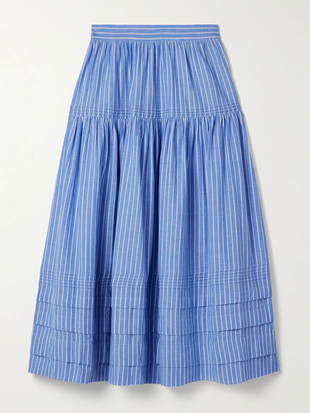  Dôen Dôen - Sebastiane Striped Organic Cotton-poplin Midi Skirt - Blue 