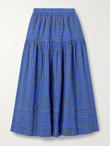 Dôen Dôen - Sebastiane Tiered Checked Voile Midi Skirt - Blue 