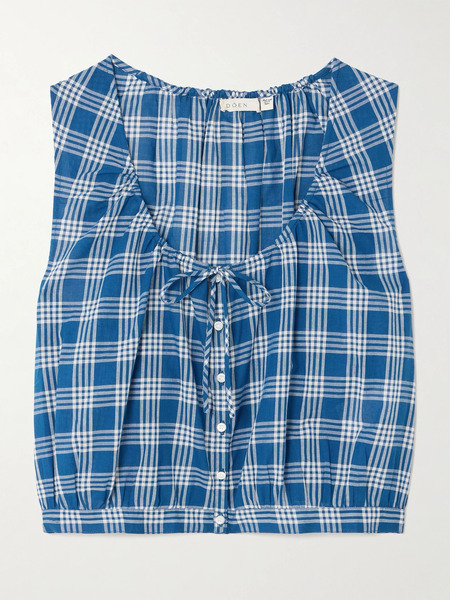  Dôen Dôen - Theo Cropped Checked Organic Cotton Top - Blue 
