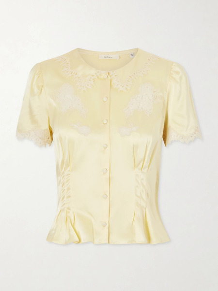  Dôen Dôen - Yvette Lace-trimmed Silk-satin Blouse - Yellow 