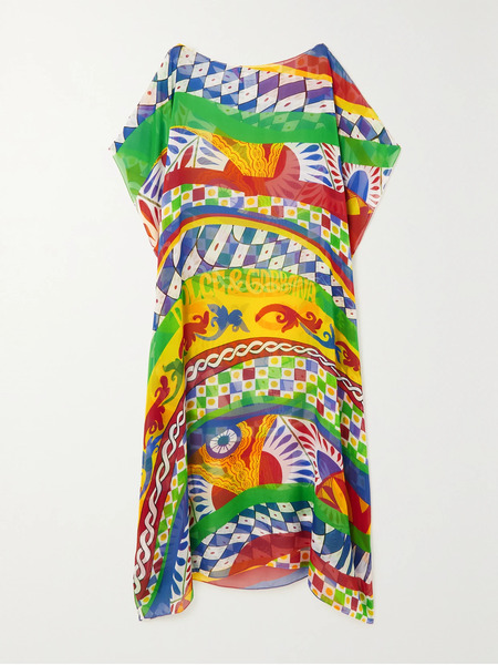  Dolce & Gabbana Dolce & Gabbana - Asymmetric Printed Silk-chiffon Kaftan - Yellow 