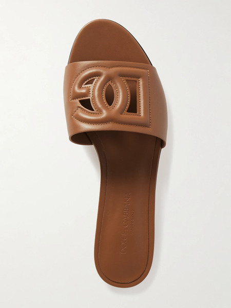  Dolce & Gabbana Dolce & Gabbana - Bianca Cutout Leather Slides - Tan 
