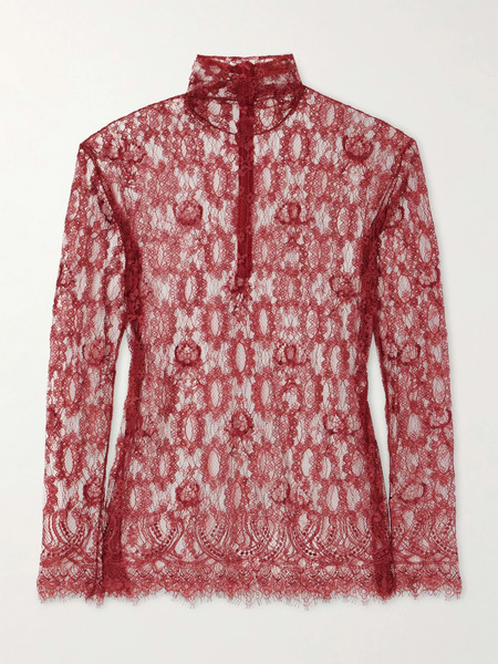  Dolce & Gabbana Dolce & Gabbana - Chantilly Lace Turtleneck Blouse - Burgundy 
