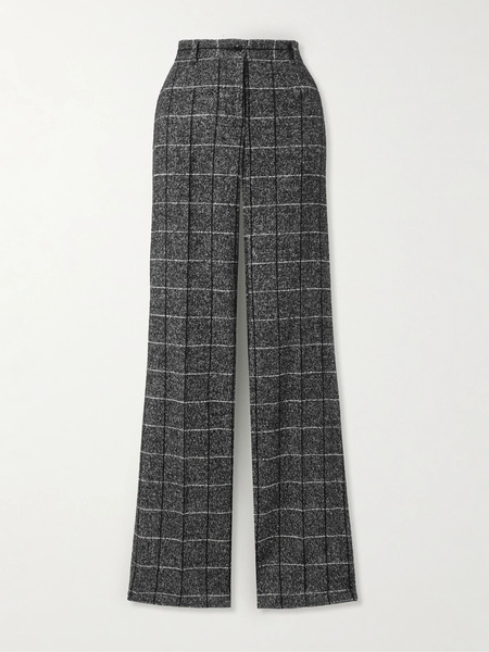  Dolce & Gabbana Dolce & Gabbana - Checked Wool-blend Wide-leg Pants - Gray 