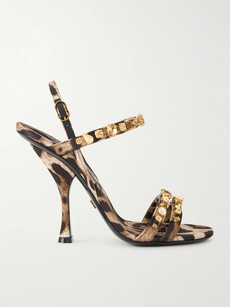  Dolce & Gabbana Dolce & Gabbana - Crystal-embellished Leopard-print Satin Sandals - Leopard Print 