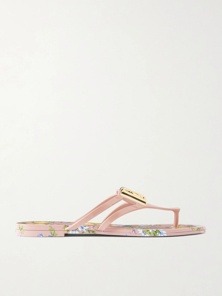  Dolce & Gabbana Dolce & Gabbana - Embellished Floral-print Rubber Flip Flops - Pink 