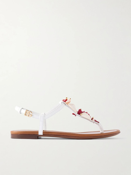  Dolce & Gabbana Dolce & Gabbana - Embellished Leather Sandals - White 