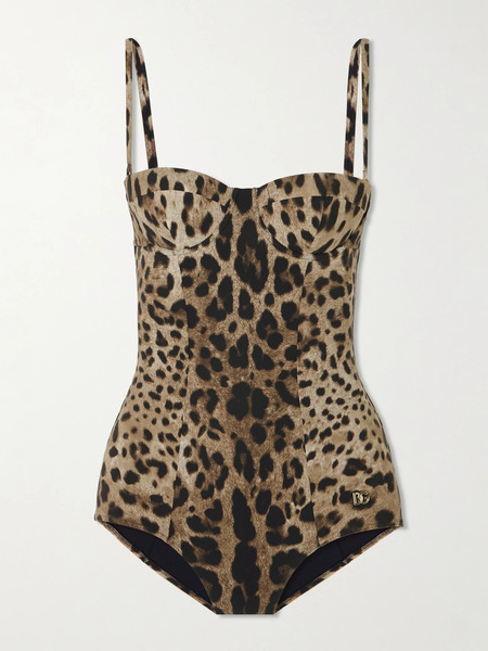  Dolce & Gabbana Dolce & Gabbana - Embellished Leopard-print Underwired Swimsuit - Leopard Print 