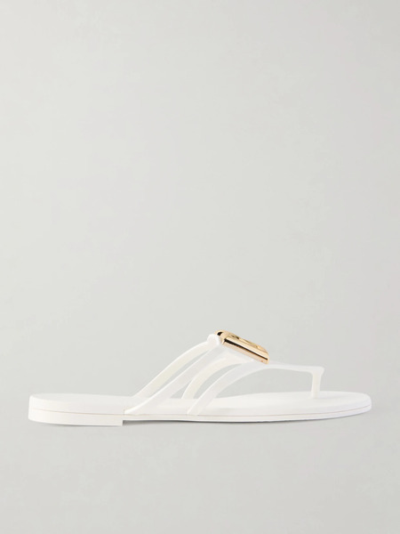  Dolce & Gabbana Dolce & Gabbana - Embellished Rubber Flip Flops - White 