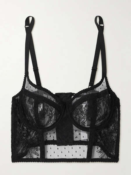  Dolce & Gabbana Dolce & Gabbana - Embroidered Tulle Underwired Bralette - Black 