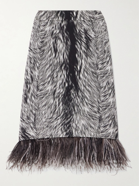  Dolce & Gabbana Dolce & Gabbana - Feather-trimmed Printed Stretch-silk Charmeuse Skirt - Zebra Print 