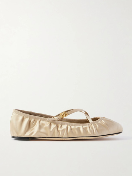 Dolce & Gabbana Dolce & Gabbana - Gathered Satin Mary Jane Ballet Flats - Cream 