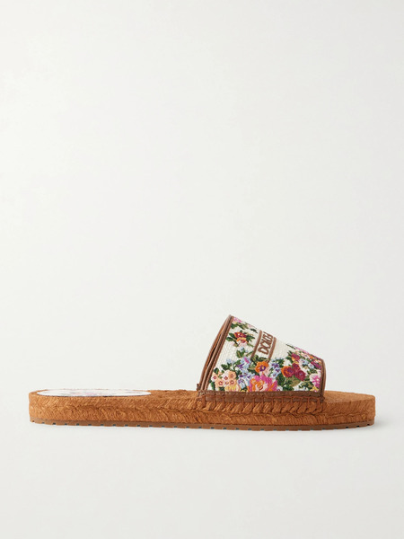  Dolce & Gabbana Dolce & Gabbana - Leather-trimmed Woven Espadrille Slides - Cream 