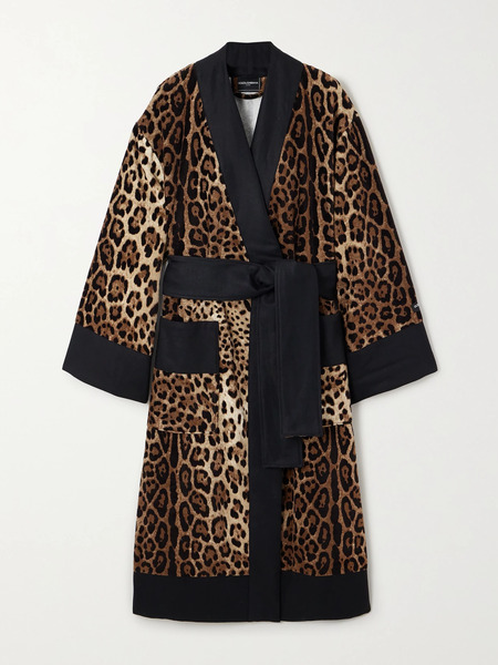  Dolce & Gabbana Dolce & Gabbana - Leopard-print Cotton-terry Robe - Brown 