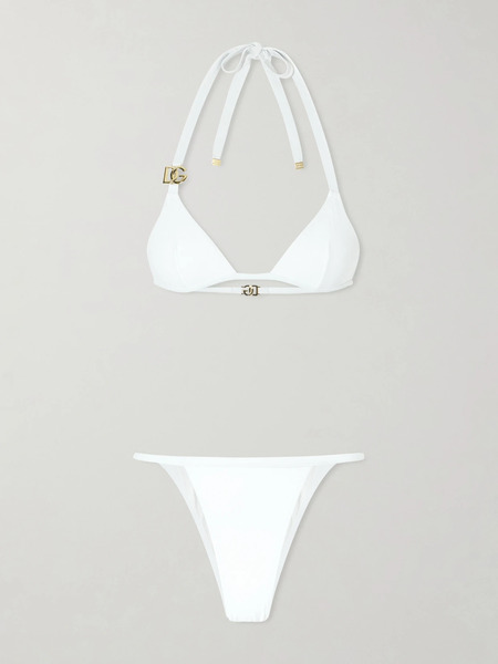  Dolce & Gabbana Dolce & Gabbana - Logo-embellished Stretch Jersey Bikini - White 