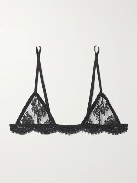  Dolce & Gabbana Dolce & Gabbana - Micro Cotton-blend Lace Soft-cup Triangle Bra - Black 