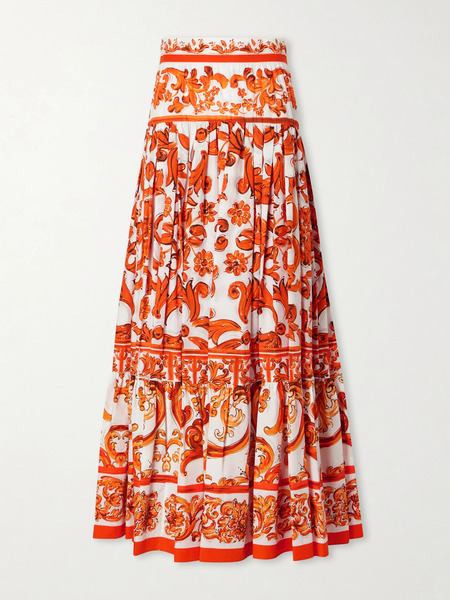  Dolce & Gabbana Dolce & Gabbana - Printed Cotton-poplin Maxi Skirt - Orange 