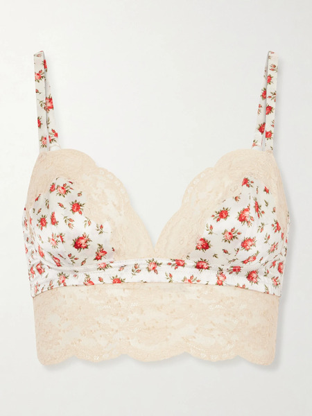  Dolce & Gabbana Dolce & Gabbana - Printed Lace-trimmed Silk-blend Bralette - White 